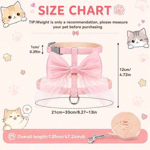 Pink Bow Cat Harness and Leash Set, Adjustable H-Shped Cute Cat Harness, Escape Proof Cats Harnesses and Leash for Small and Medium-Sized Cats and Dogs in Saudi Arabia