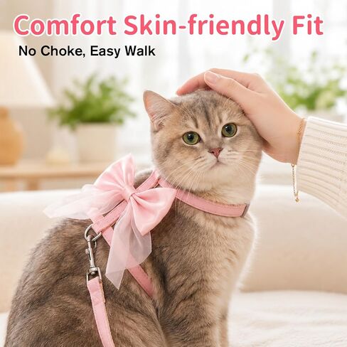 Pink Bow Cat Harness and Leash Set, Adjustable H-Shped Cute Cat Harness, Escape Proof Cats Harnesses and Leash for Small and Medium-Sized Cats and Dogs in Saudi Arabia