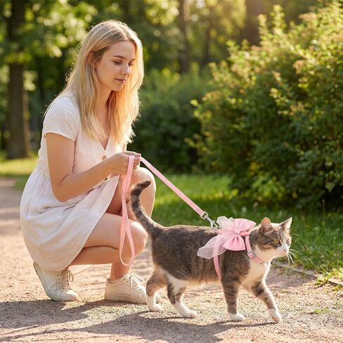Pink Bow Cat Harness and Leash Set, Adjustable H-Shped Cute Cat Harness, Escape Proof Cats Harnesses and Leash for Small and Medium-Sized Cats and Dogs in Saudi Arabia
