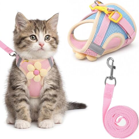 Cat Harness and Leash Set with Reflective Strips and Flower in Kuwait