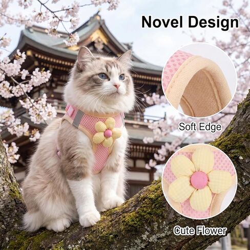 Cat Harness and Leash Set with Reflective Strips and Flower in Kuwait