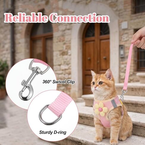 Cat Harness and Leash Set with Reflective Strips and Flower in Kuwait