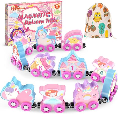 Zeoddler Toys for Toddlers, 11 Magnetic Wooden Unicorn Train Set, Montessori Toys for Toddlers, Preschool Learning Activities for Kids, Birthday Gifts for Girls in Kuwait