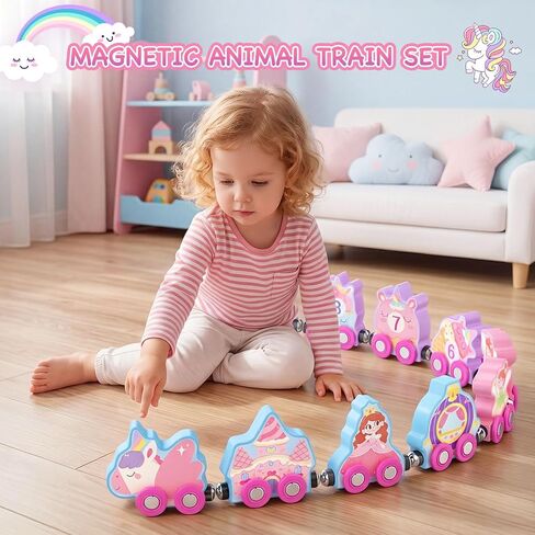 Zeoddler Toys for Toddlers, 11 Magnetic Wooden Unicorn Train Set, Montessori Toys for Toddlers, Preschool Learning Activities for Kids, Birthday Gifts for Girls in Kuwait