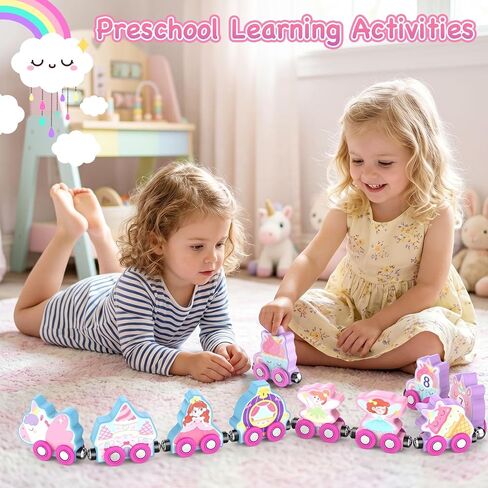 Zeoddler Toys for Toddlers, 11 Magnetic Wooden Unicorn Train Set, Montessori Toys for Toddlers, Preschool Learning Activities for Kids, Birthday Gifts for Girls in Kuwait