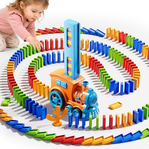 210Pcs Domino Train Toy for Kids 4-8, Automatic Montessori Dominos STEM Set in Saudi Arabia