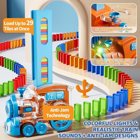 210Pcs Domino Train Toy for Kids 4-8, Automatic Montessori Dominos STEM Set in Saudi Arabia