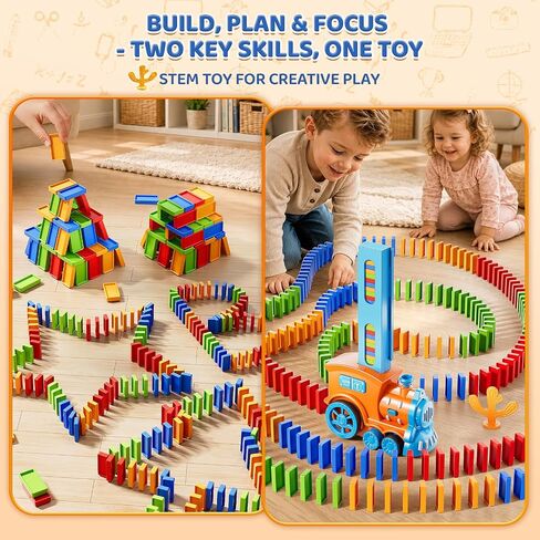 210Pcs Domino Train Toy for Kids 4-8, Automatic Montessori Dominos STEM Set in Saudi Arabia