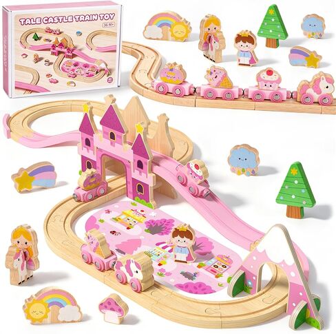 ATOYUS Wooden Train Set, Montessori Unicorn Toys for 3+ Year Old Girls Kids in Kuwait