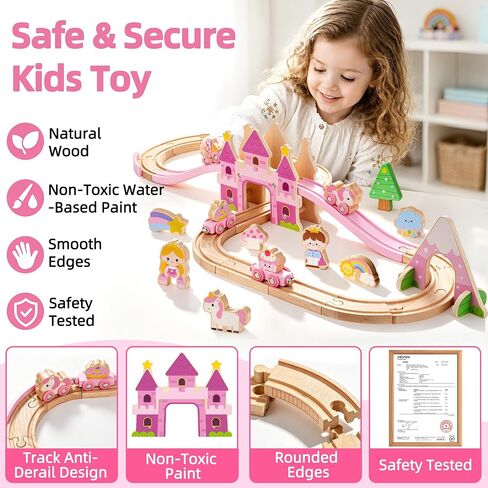 ATOYUS Wooden Train Set, Montessori Unicorn Toys for 3+ Year Old Girls Kids in Kuwait
