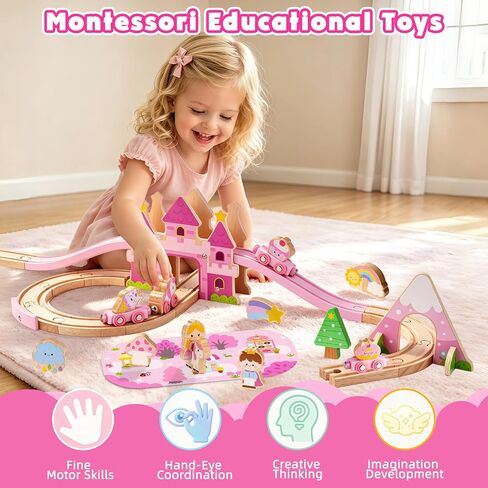 ATOYUS Wooden Train Set, Montessori Unicorn Toys for 3+ Year Old Girls Kids in Kuwait