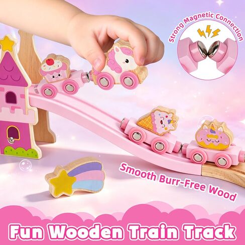 ATOYUS Wooden Train Set, Montessori Unicorn Toys for 3+ Year Old Girls Kids in Kuwait