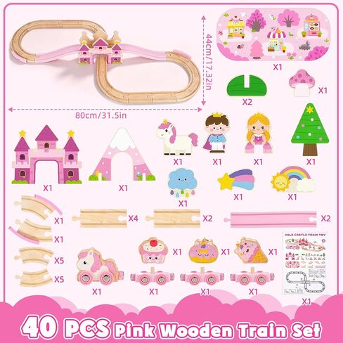 ATOYUS Wooden Train Set, Montessori Unicorn Toys for 3+ Year Old Girls Kids in Kuwait