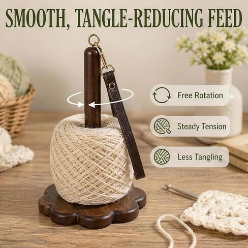 Portable Wooden Yarn Holder for Crocheting, Handheld Yarn Spinner with Wrist Strap in Kuwait