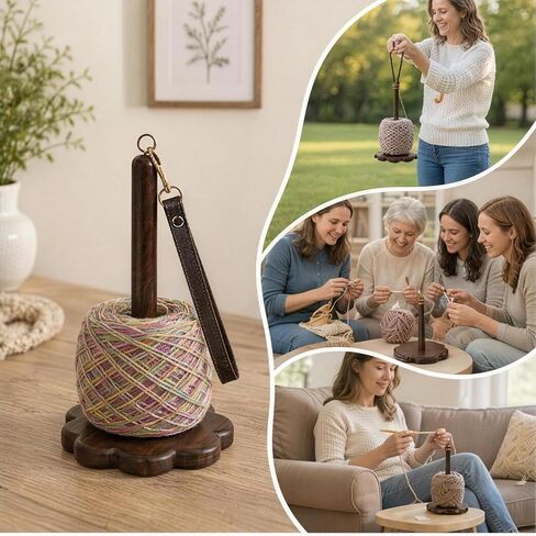 Portable Wooden Yarn Holder for Crocheting, Handheld Yarn Spinner with Wrist Strap in Kuwait