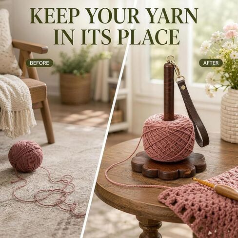 Portable Wooden Yarn Holder for Crocheting, Handheld Yarn Spinner with Wrist Strap in Kuwait