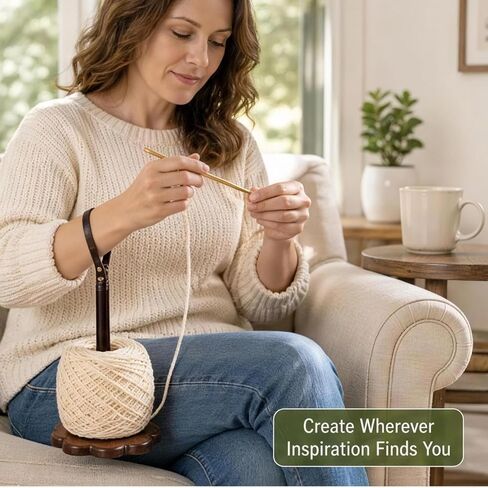Portable Wooden Yarn Holder for Crocheting, Handheld Yarn Spinner with Wrist Strap in Kuwait
