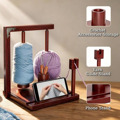 Wooden Yarn Holder for Crocheting, Double Magnetic Spindles Yarn Spinner in Kuwait