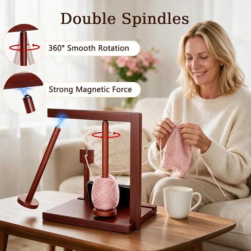 Wooden Yarn Holder for Crocheting, Double Magnetic Spindles Yarn Spinner in Kuwait