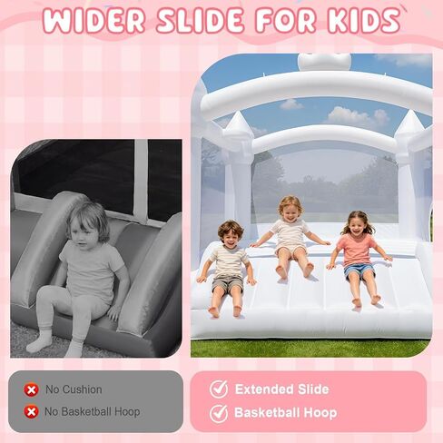 FBSPORT Inflatable White Bounce House for Kids,Large Inflatable Bouncy Castle with Wide Slide, Blower & Basketball Hoop for Indoor/Outdoor Jump House in Kuwait