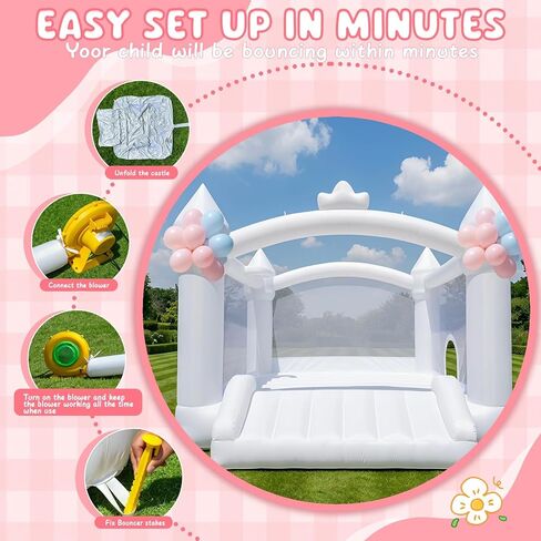 FBSPORT Inflatable White Bounce House for Kids,Large Inflatable Bouncy Castle with Wide Slide, Blower & Basketball Hoop for Indoor/Outdoor Jump House in Kuwait
