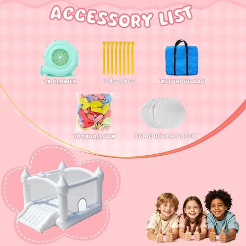 FBSPORT Inflatable White Bounce House for Kids,Large Inflatable Bouncy Castle with Wide Slide, Blower & Basketball Hoop for Indoor/Outdoor Jump House in Kuwait