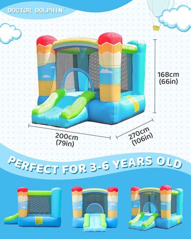 Doctor Dolphin Inflatable Bounce House for Kids, Bouncy House with Blower Indoor Outdoor, Inflatable Bouncer for Kids Party (Hot-air Balloon Theme) in Kuwait