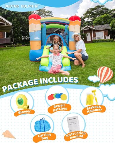 Doctor Dolphin Inflatable Bounce House for Kids, Bouncy House with Blower Indoor Outdoor, Inflatable Bouncer for Kids Party (Hot-air Balloon Theme) in Kuwait