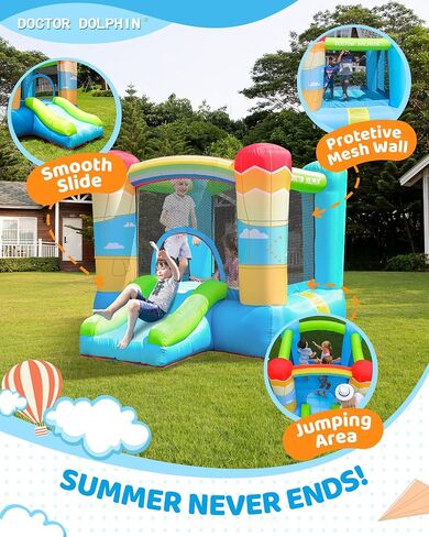 Doctor Dolphin Inflatable Bounce House for Kids, Bouncy House with Blower Indoor Outdoor, Inflatable Bouncer for Kids Party (Hot-air Balloon Theme) in Kuwait