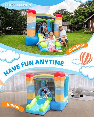 Doctor Dolphin Inflatable Bounce House for Kids, Bouncy House with Blower Indoor Outdoor, Inflatable Bouncer for Kids Party (Hot-air Balloon Theme) in Kuwait
