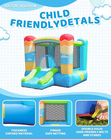 Doctor Dolphin Inflatable Bounce House for Kids, Bouncy House with Blower Indoor Outdoor, Inflatable Bouncer for Kids Party (Hot-air Balloon Theme) in Kuwait