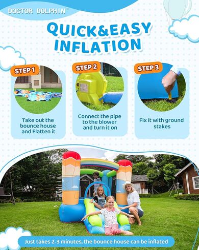 Doctor Dolphin Inflatable Bounce House for Kids, Bouncy House with Blower Indoor Outdoor, Inflatable Bouncer for Kids Party (Hot-air Balloon Theme) in Kuwait