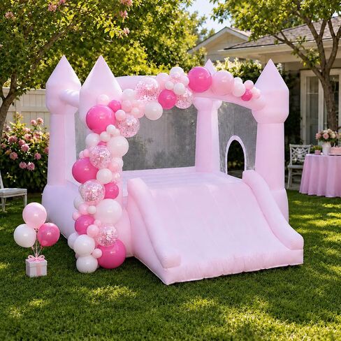 AKSPORT White Bounce House for Kids, Inflatable Bounce House with Slide in Kuwait