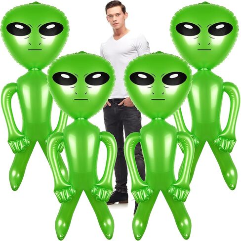 4 PCS 63 Inch Giant Inflatable Alien 31.5 Inch Jumbo Blow Up Alien Green Inflatable Balloon for Space Party Decoration UFO Theme Spaceship Party Birthday Halloween Easter Christmas Home, Green Silver in Kuwait
