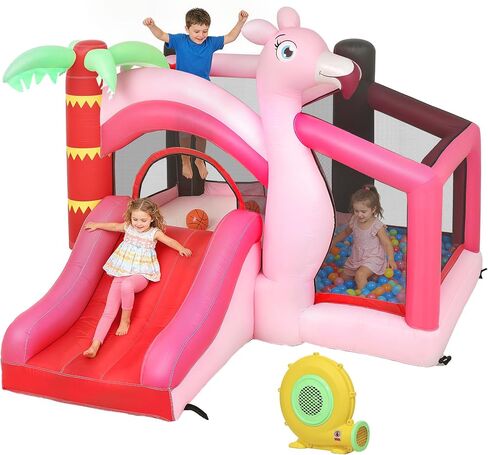 Qaba Inflatable Bounce House for Kids 4-in-1 Jumping Bouncy Castle Pink in Kuwait
