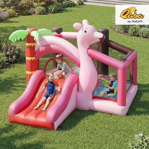 Qaba Inflatable Bounce House for Kids 4-in-1 Jumping Bouncy Castle Pink in Kuwait