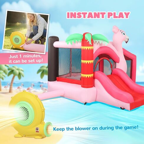 Qaba Inflatable Bounce House for Kids 4-in-1 Jumping Bouncy Castle Pink in Kuwait
