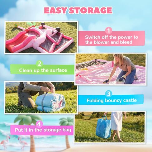 Qaba Inflatable Bounce House for Kids 4-in-1 Jumping Bouncy Castle Pink in Kuwait