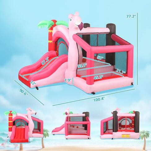 Qaba Inflatable Bounce House for Kids 4-in-1 Jumping Bouncy Castle Pink in Kuwait
