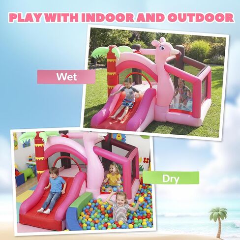 Qaba Inflatable Bounce House for Kids 4-in-1 Jumping Bouncy Castle Pink in Kuwait