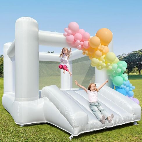 iLink-outer White Bounce House for Big Kids 3-12 Indoor Outdoor Large Bouncy Castle Theme with Slide and Air Blower 133.86 x 96.46 x 74.02 inch Big Kid Playhouse for Party in Kuwait