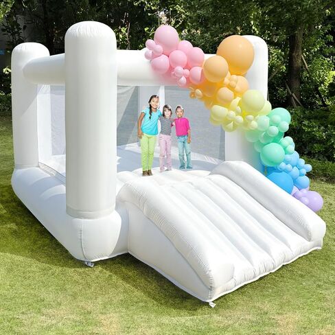 iLink-outer White Bounce House for Big Kids 3-12 Indoor Outdoor Large Bouncy Castle Theme with Slide and Air Blower 133.86 x 96.46 x 74.02 inch Big Kid Playhouse for Party in Kuwait