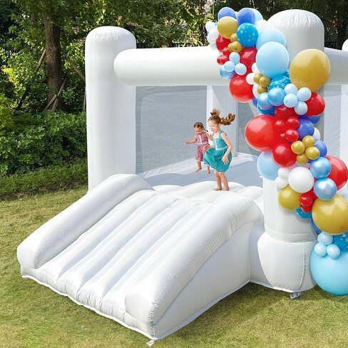 iLink-outer White Bounce House for Big Kids 3-12 Indoor Outdoor Large Bouncy Castle Theme with Slide and Air Blower 133.86 x 96.46 x 74.02 inch Big Kid Playhouse for Party in Kuwait