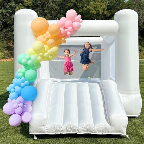 iLink-outer White Bounce House for Big Kids 3-12 Indoor Outdoor Large Bouncy Castle Theme with Slide and Air Blower 133.86 x 96.46 x 74.02 inch Big Kid Playhouse for Party in Kuwait