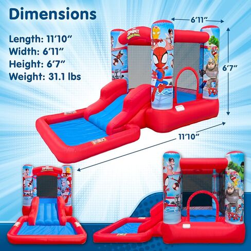 Funormous Spidey & Friends Bounce House Water Slide with Pool & Ball Pit, Inflatable Bouncer for Kids Ages 3–8 with Basketball Hoop, Water Misting System, Blower & Carry Bag in Kuwait