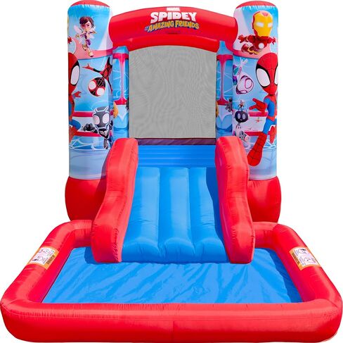 Funormous Spidey & Friends Bounce House Water Slide with Pool & Ball Pit, Inflatable Bouncer for Kids Ages 3–8 with Basketball Hoop, Water Misting System, Blower & Carry Bag in Kuwait