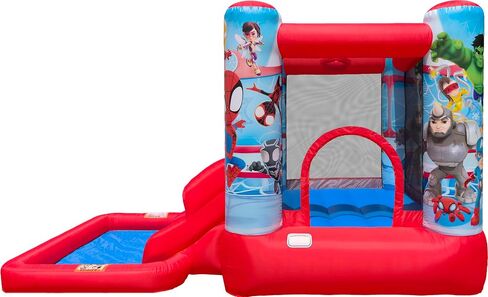Funormous Spidey & Friends Bounce House Water Slide with Pool & Ball Pit, Inflatable Bouncer for Kids Ages 3–8 with Basketball Hoop, Water Misting System, Blower & Carry Bag in Kuwait