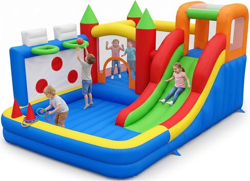 Ultimate Toddler Bounce House with 2 Trampoline Zones & Slide – Indoor/Outdoor Inflatable Play Center for Kids Ages 2-6, Includes Basketball Hoops, Climbing Wall & Easy Setup in Kuwait
