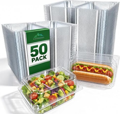 Kaderron Disposable Plastic Hinged Food Container - 50 Pcs Upgrade and Thicken Clear Hinged Containers, 9.8" Length x 5.9" Width x 3" Depth in Kuwait