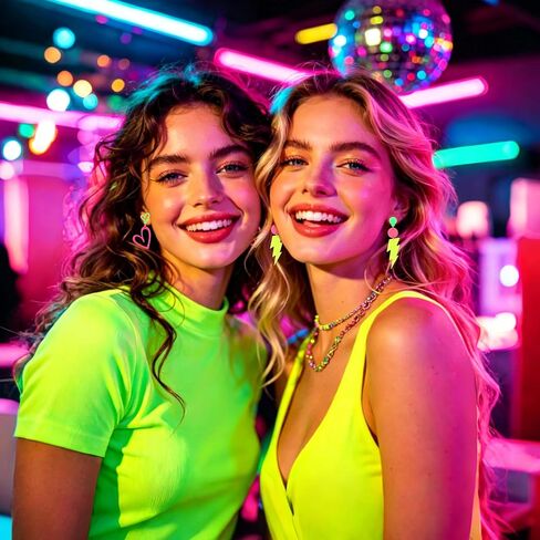 CURASA 80s 90s Neon Earrings For Women 3PCS Colorful Acrylic Earrings Set Lightning Cassette Heart Dangle Design Retro Accessories Jewelry Glow Party Outfit For Halloween Costume Gifts in Kuwait